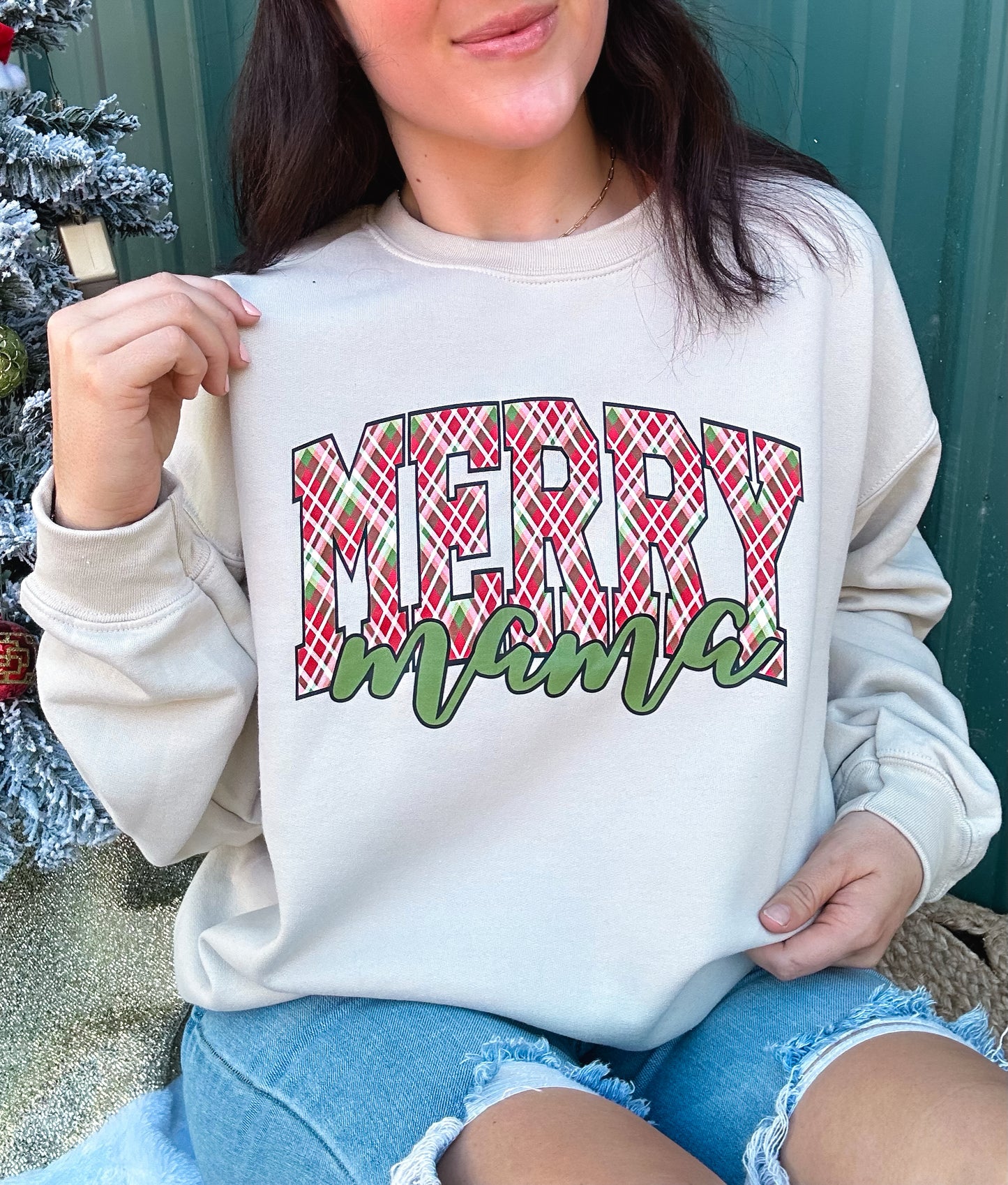 Merry Mama Plaid Christmas Graphic Sweatshirt