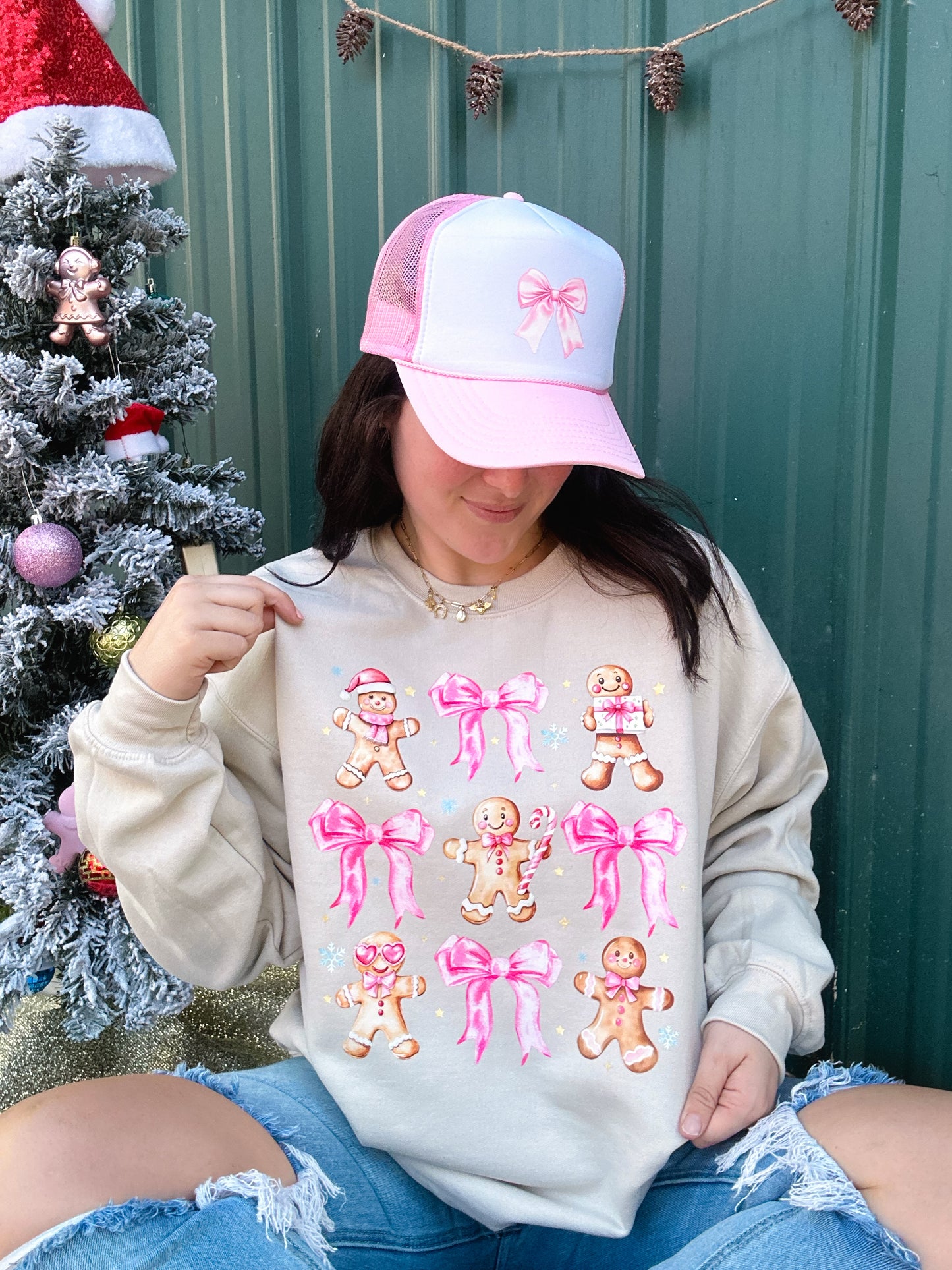 Gingerbread Man & Coquette Bow Graphic Sweatshirt