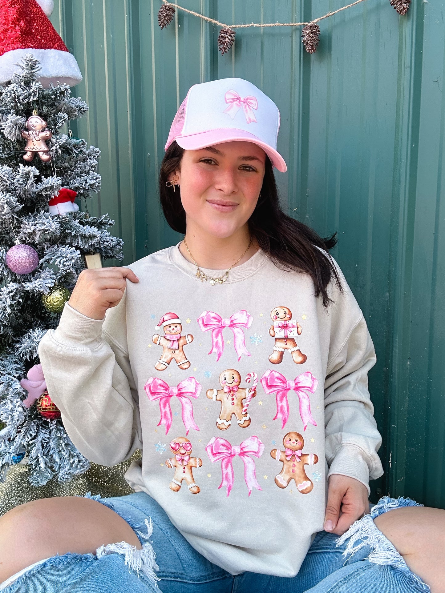 Gingerbread Man & Coquette Bow Graphic Sweatshirt