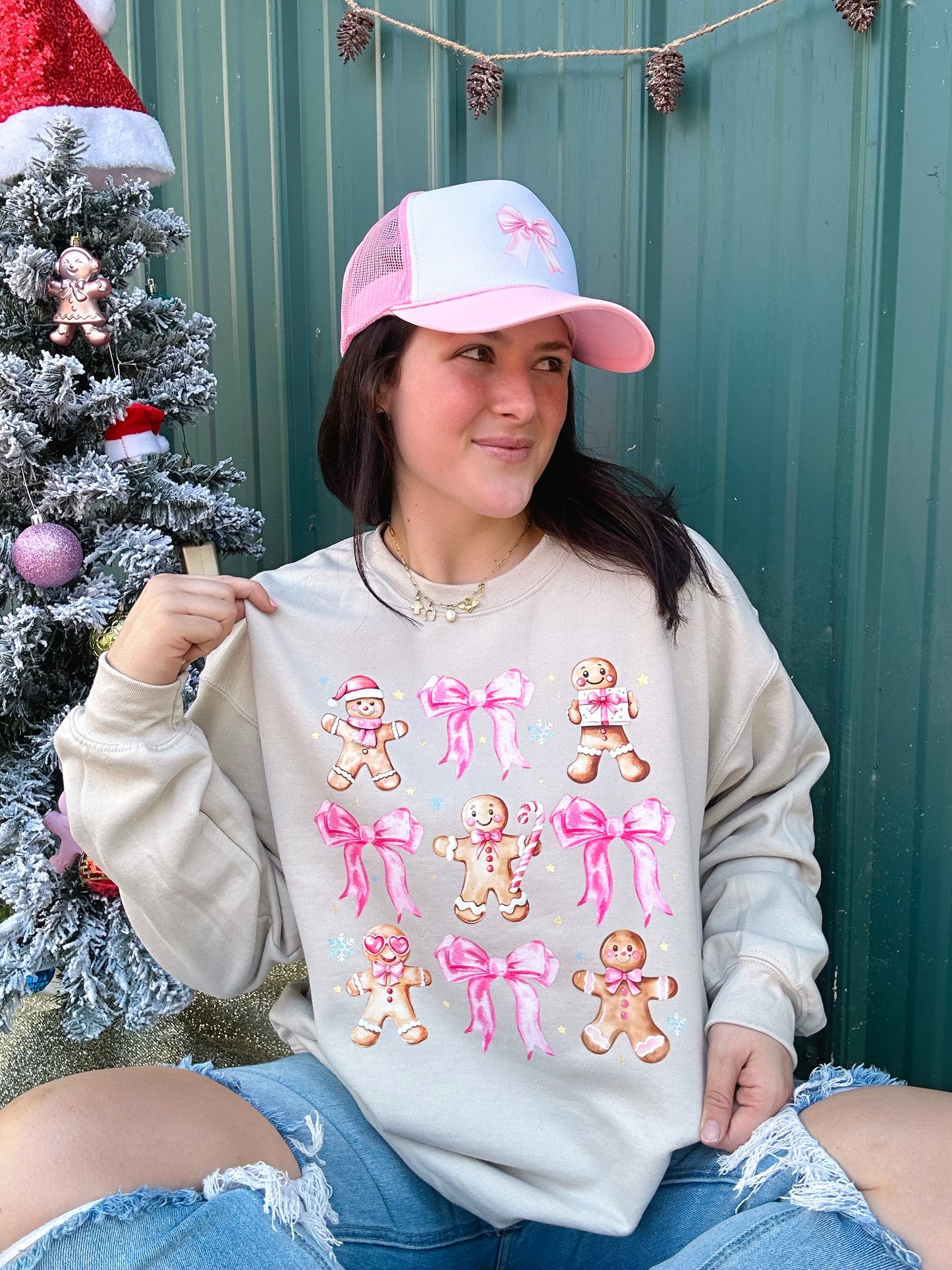 Gingerbread Man & Coquette Bow Graphic Sweatshirt