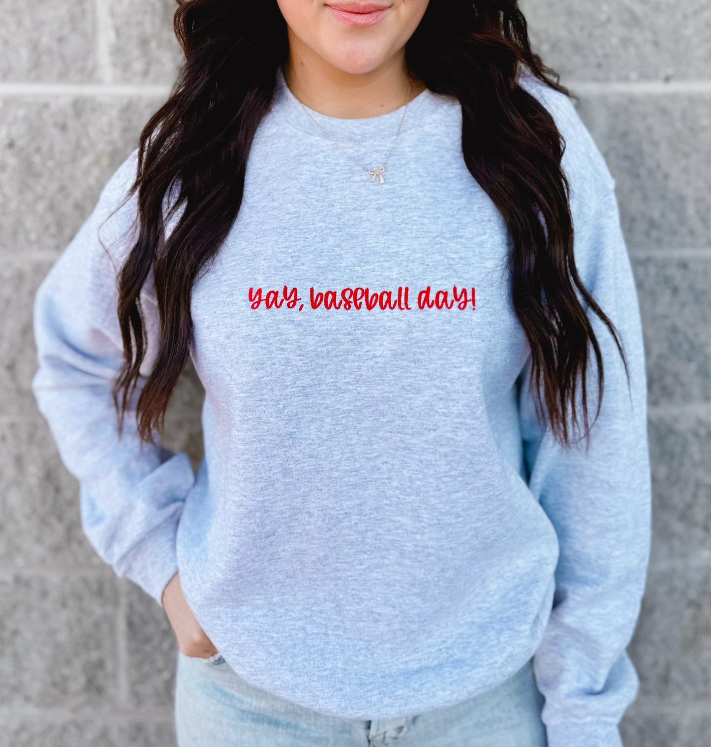 Yay, Baseball Day Embroidered Sweatshirt