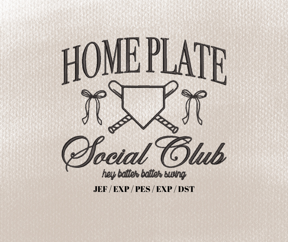 Home Plate Social Club V2 Embroidery Design