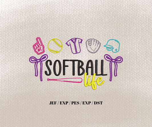 Softball Life Bow Icon Embroidery Design