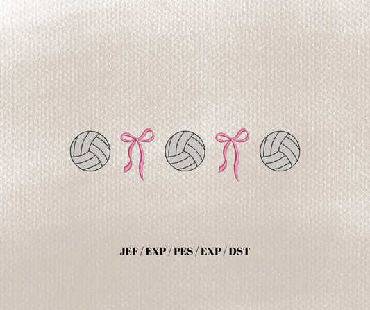 Volleyball Bow Line Embroidery Design