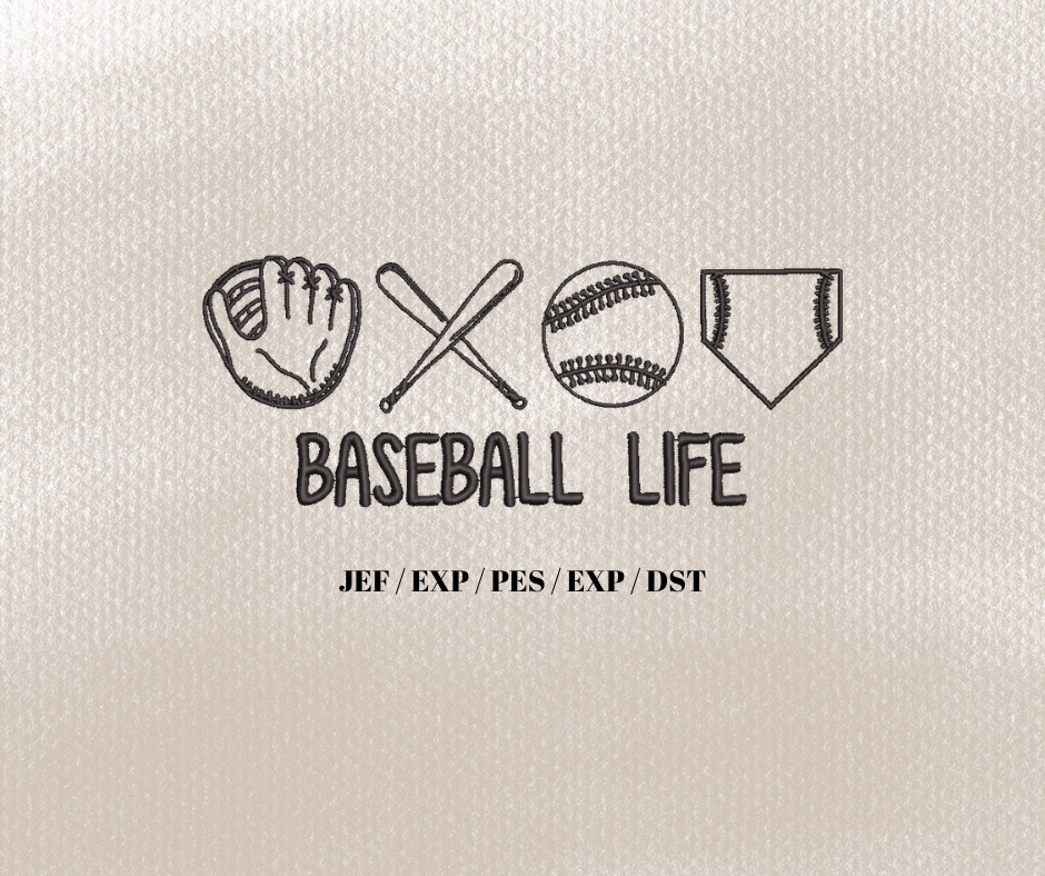 Doodle Baseball WITH wording Embroidery Design