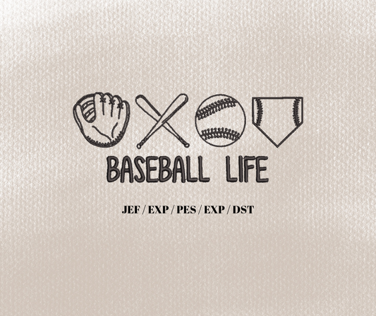 Doodle Baseball WITH wording Embroidery Design